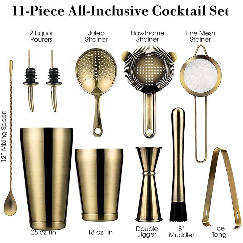 paket shaker boston 11pcs premium quality rosegold gold black / bartender tools set