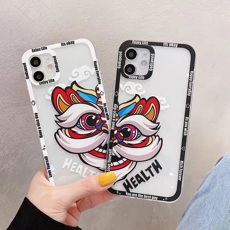 Soft Case TPU Transparan Motif Lion Dance Untuk Iphone 13 Pro Max / 12 / 11 / XS / XR / X / 8 / 7 / 6 Plus Mini SE 2020