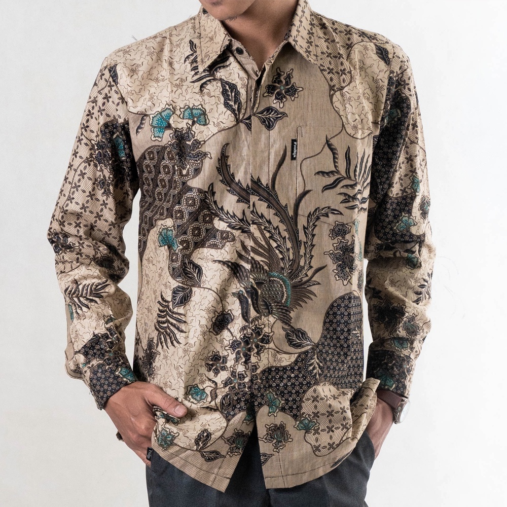 Prodigo * Kalasan coklat muda Kemeja batik lengan Panjang | batik pria | Batik modern | Batik indonesia