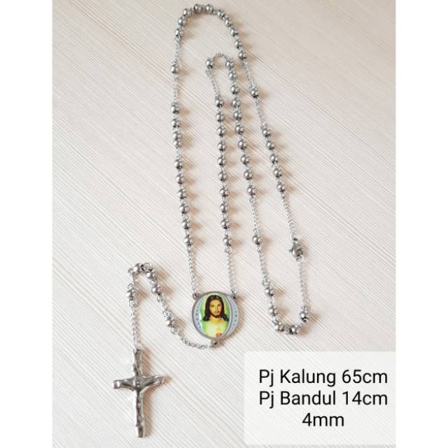 Kalung Rosario Jesus Silver Titanium Original 4mm