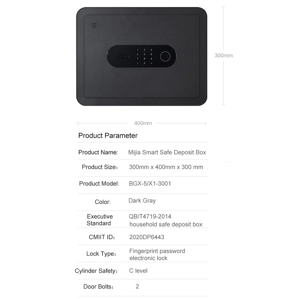 Mi Smart Safety Box Fingerprint Anti-Drilling Steel - Brangkas Pintar