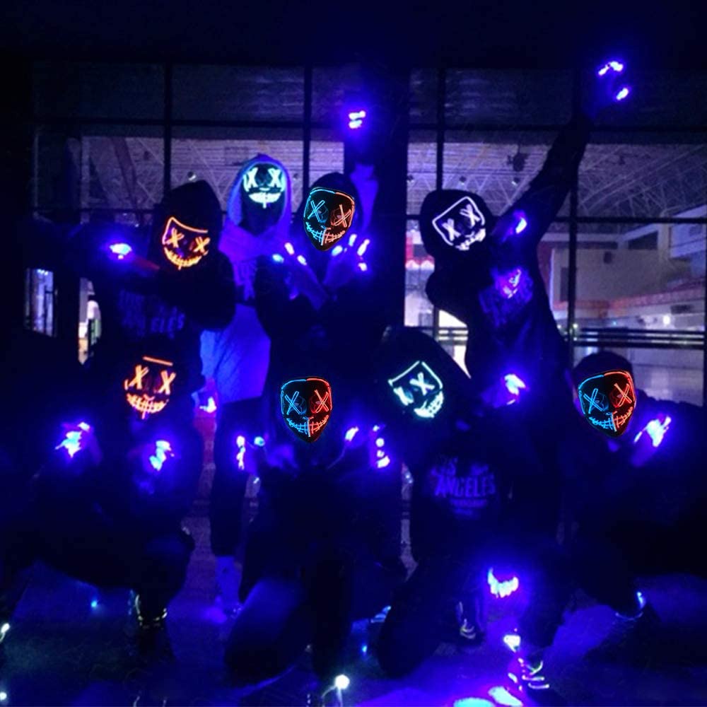 Masker Lampu Neon Led Luminous In The Dark Untuk Pesta Halloween