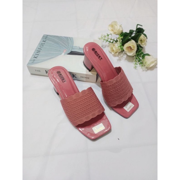 Sandal Wedjes Rajut/Sandal Slop Rajut Hak Tahu 5cm