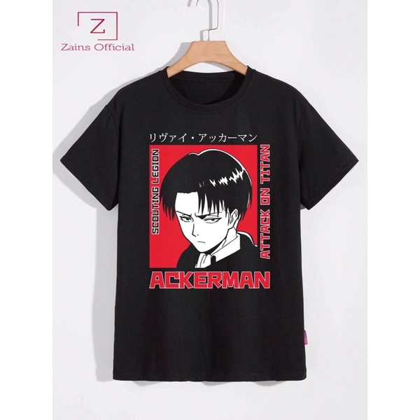 KAOS ANIME WIBU LEVI LIVAI ACKERMAN ATTACK ON TITAN - Baju SCOUTING LEGION / TSHIRT / HITAM / DEWASA