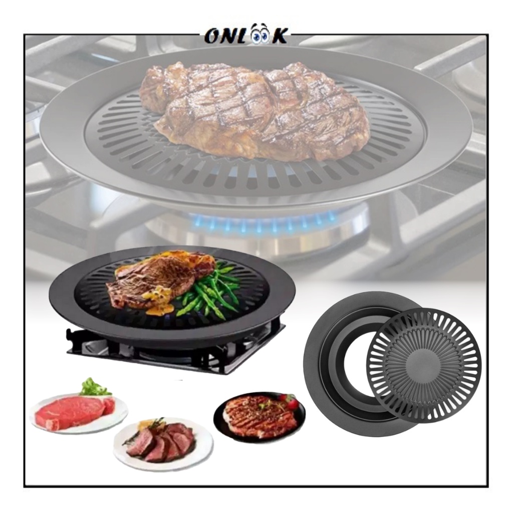 Panggangan BBQ Bulat Kompor Smokeless Ultra Grill Pan Plate Alat Panggang Daging Ala Korea Pemanggang Portable Serbaguna Anti Lengket