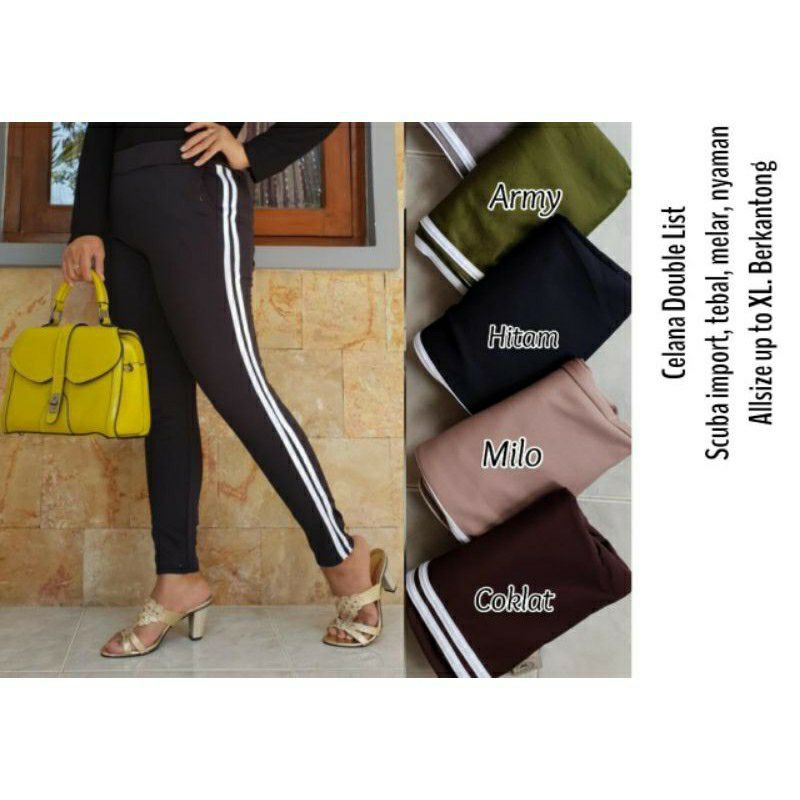 Celana List Scuba Celana Legging Bawahan Wanita Fashion Wanita