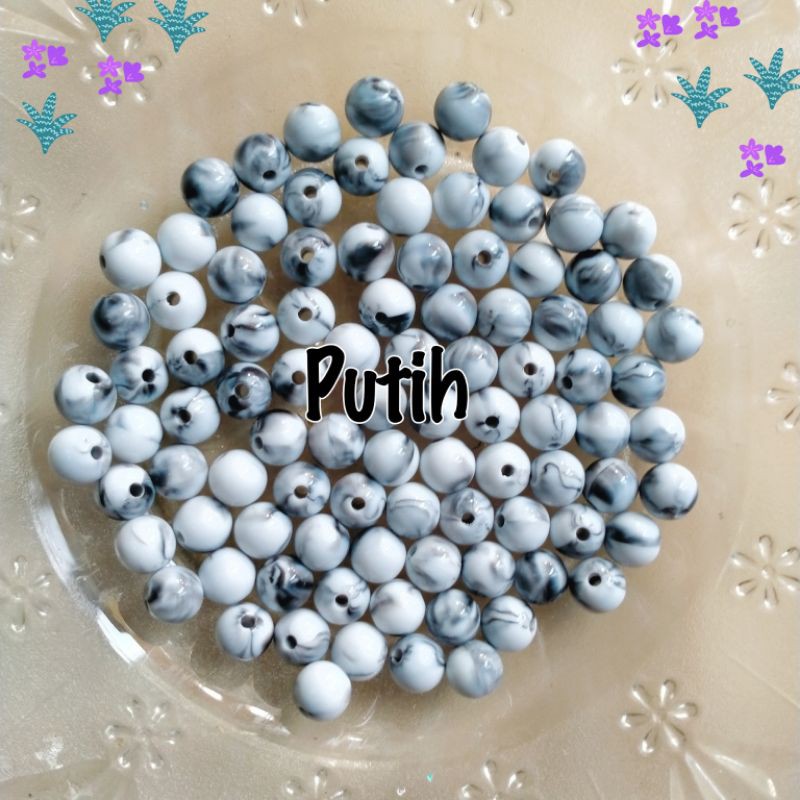 Mote Manik Bulat Motif Marmer 8mm - 20 Pcs/Butir