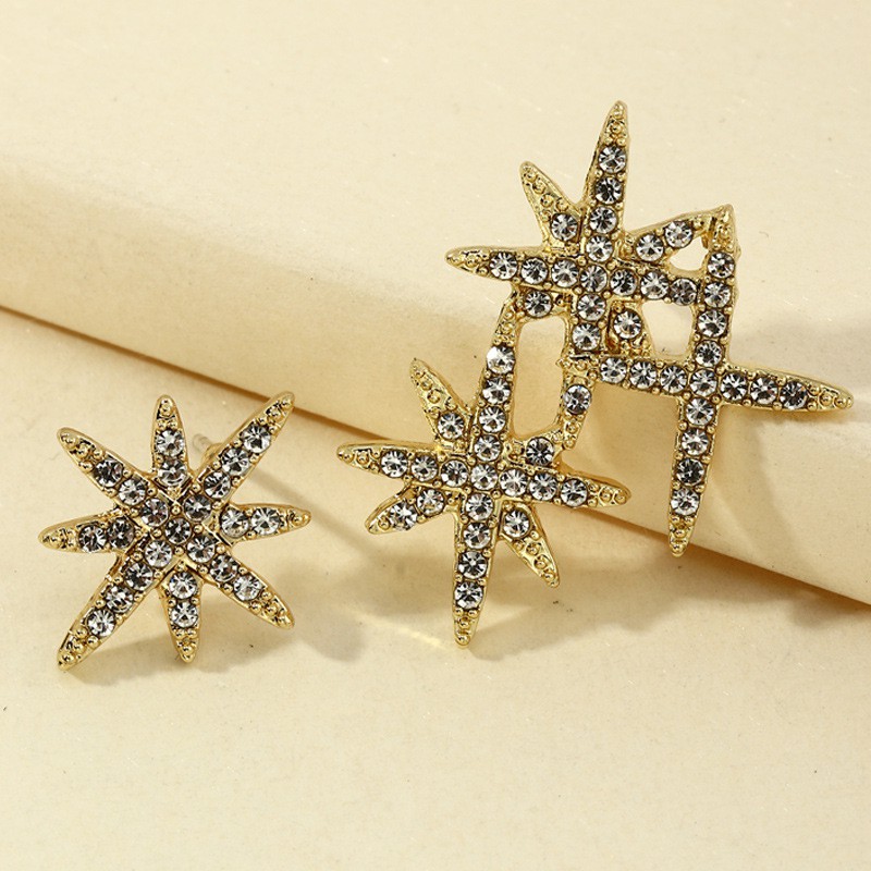 LRC Anting Tusuk Fashion Astral Diamond Five-pointed Star Pearl Alloy P50955