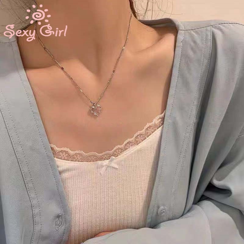 South Korea Ins Summer Love Zircon Necklace Female Light Luxury Clavicle Chain Ins Cold Wind Niche Necklace Sexy Girl Jewelry