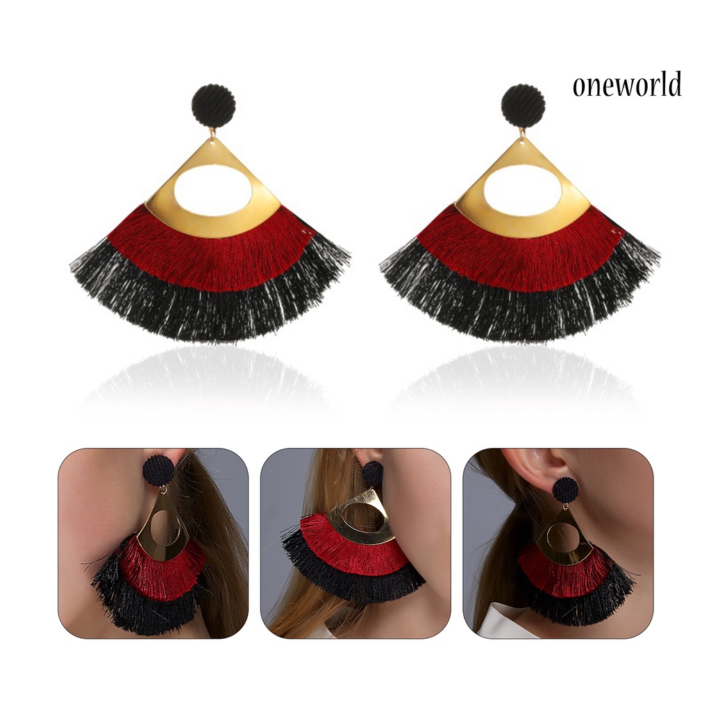 OW@ 1 Pair Decorative Earrings Jewelry Bohemian Scalloped Tassel Drop Earrings for Daily Life