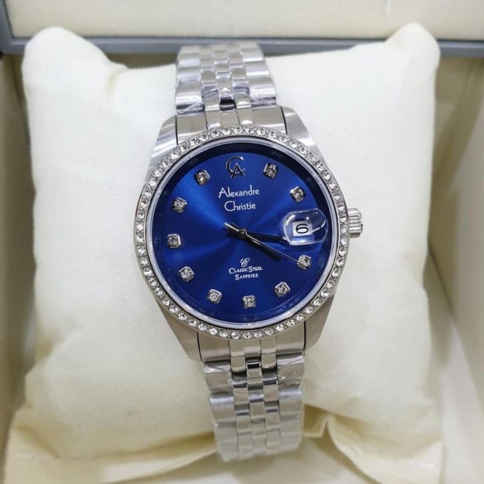 Jam tangan wanita Alexandre Christie AC 5012 AC5012 silver blue Original