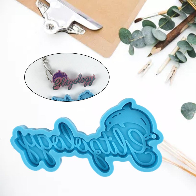 Glitter Dolphin Alphabet Letters Keychain Epoxy Resin Mold Jewelry Pendant Decorations Silicone Mould DIY Crafts Casting Tool