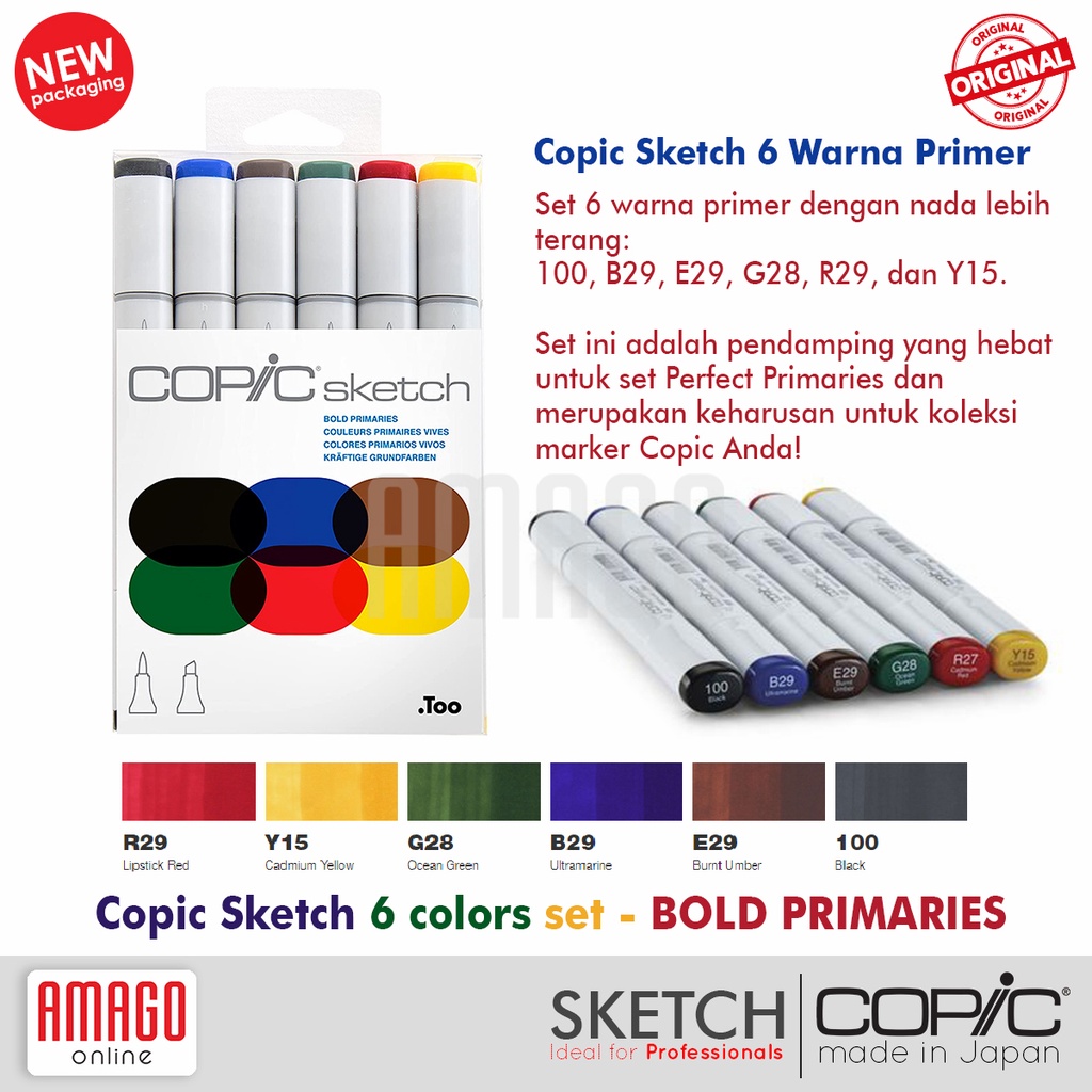 COPIC SKETCH MARKER - SET ISI 6 - BOLD PRIMARIES - CSM/6BP