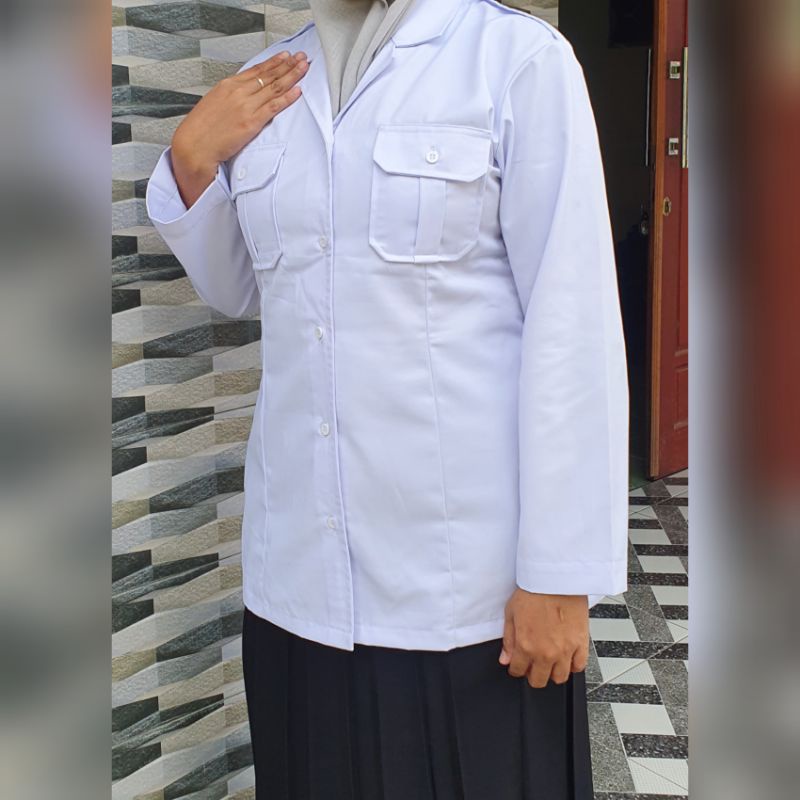 Baju Dinas Putih wanita Baju Putih PNS/ASN, Guru, PPL, PDH, Perawat, Bidan, PDH Pangkat Kantong dua atas