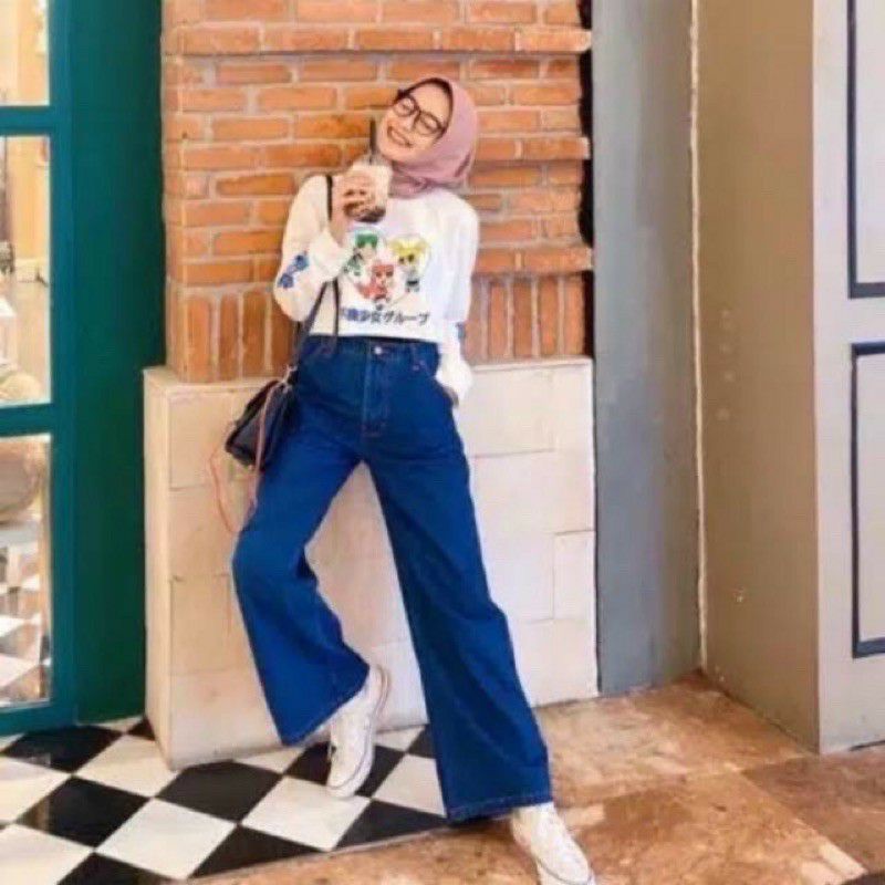 CELANA PANJANG JEANS//CELANA KULOT LIPAT//KAIN JEANS PREMIUM ORI//CELANA WANITA