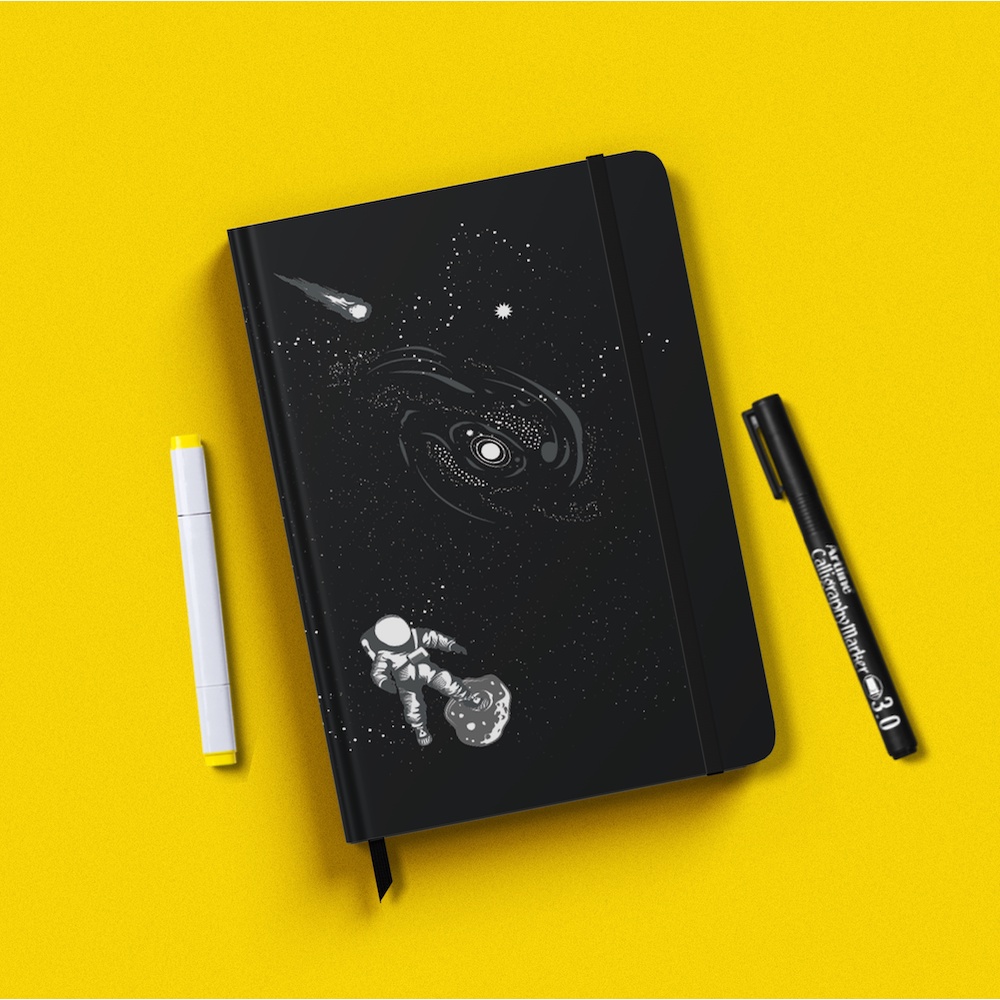 

Notebook hardcover Ukuran A5 dan A6 Tema Galaxy and Space Buku TUlis Notebook Tema Luar Angkasa Custom Nama dan Warna