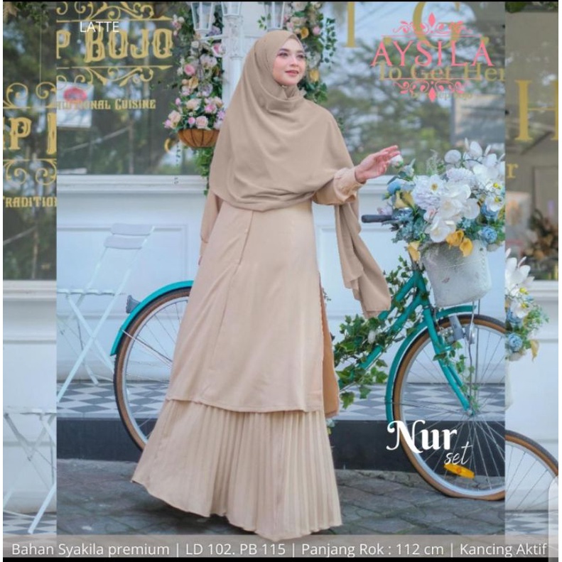 Setelan rok plisket dan tunik oneset rok dan tunik full kancing busui setelan rok plisket polos Nur