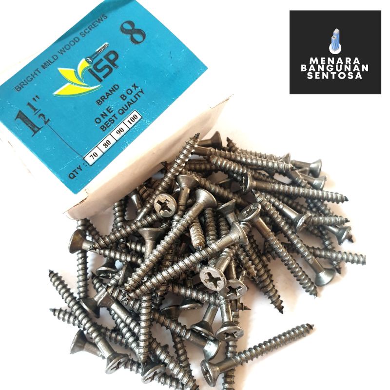 [Harga per Kotak] Sekrup Kayu 1-1/2&quot; x 8 - Baut Skrup Plus Isi +/- 70pcs