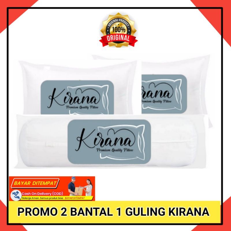 2 Bantal 1 Guling Kirana Hollow silikonized Fiber Bantal Tidur kepala Hotel Bantal Guling Set