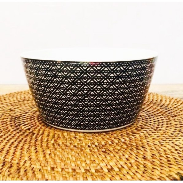 MANGKOK KERAMIK WARNA HITAM MOTIF KOTAK-KOTAK PUTIH/MANGKUK SAJI