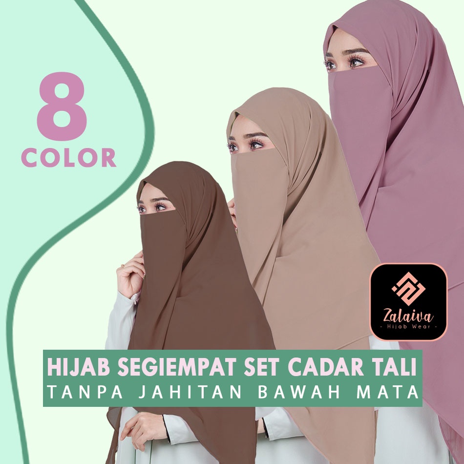 Khimar Segiempat Jumbo Free Cadar Tali 2 Layer Tanpa Jahitan Bawah Mata | ZALAIVA