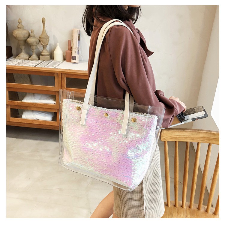 Tote Bag Transparent Sequin TU013 Hand Bag Wanita