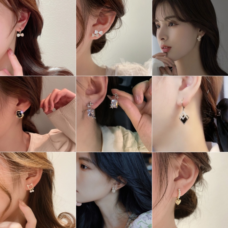 Anting Stud 925 Silver Needle Hypoallergenic Bentuk Pita / Beruang / Simpul Bahan Metal Gaya Korea