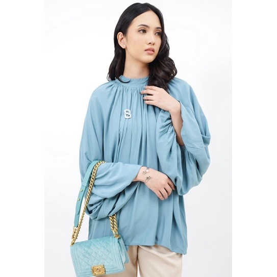 Benang Jarum x Buttonscarves Cindy Blouse Aqua Blue