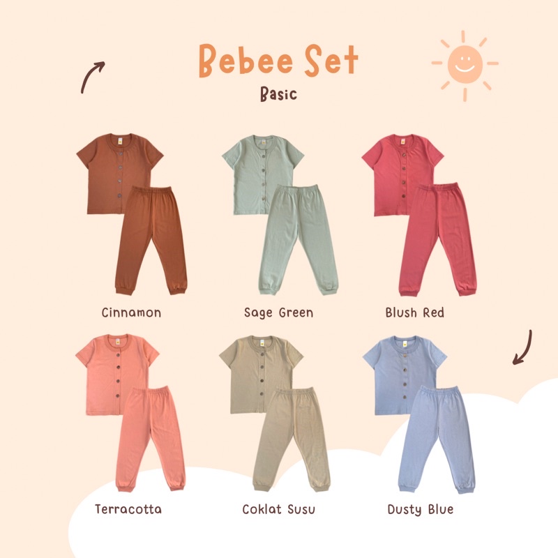 Yobebee Bebee Set Setelan Baju Tidur Bayi dan Anak Usia 2 3 4 6 8 Tahun Baju One Set Piyama Pajamas Kids Motif Polos Kaos Cotton Combat Strech Model Baju Harian Santai Anak Laki Laki Perempuan Cewek Cowok