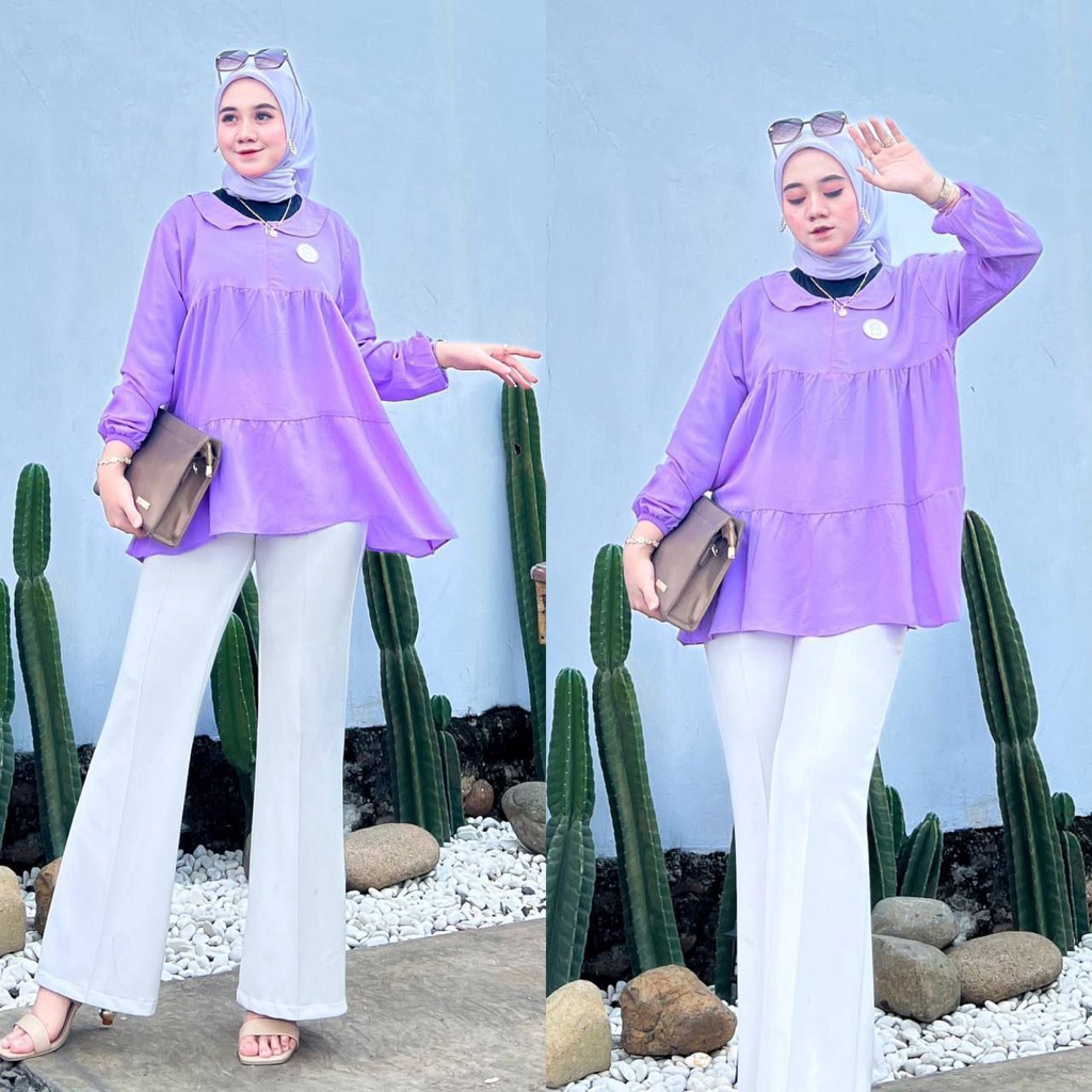 Kiki Blouse Wanita Rayon Premium Baju Atasan Lengan Panjang Korean Style Kekinian LD 110 cm