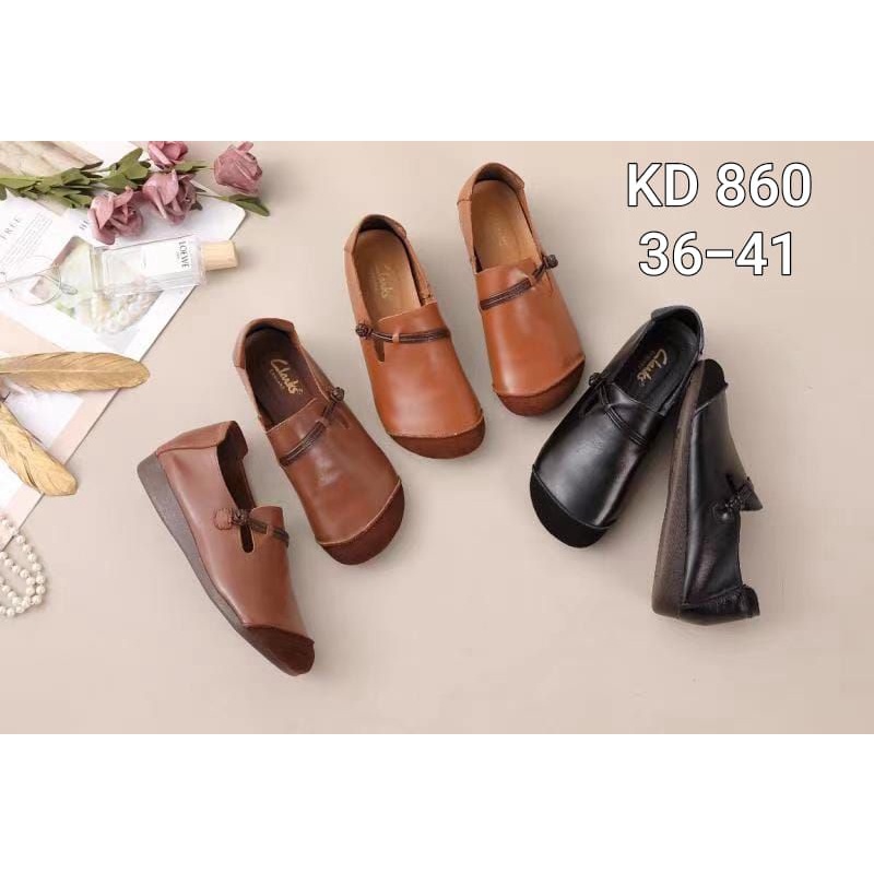 CLARKS Leather KD860 SEPATU KULIT SEPATU KANTOR Wanita