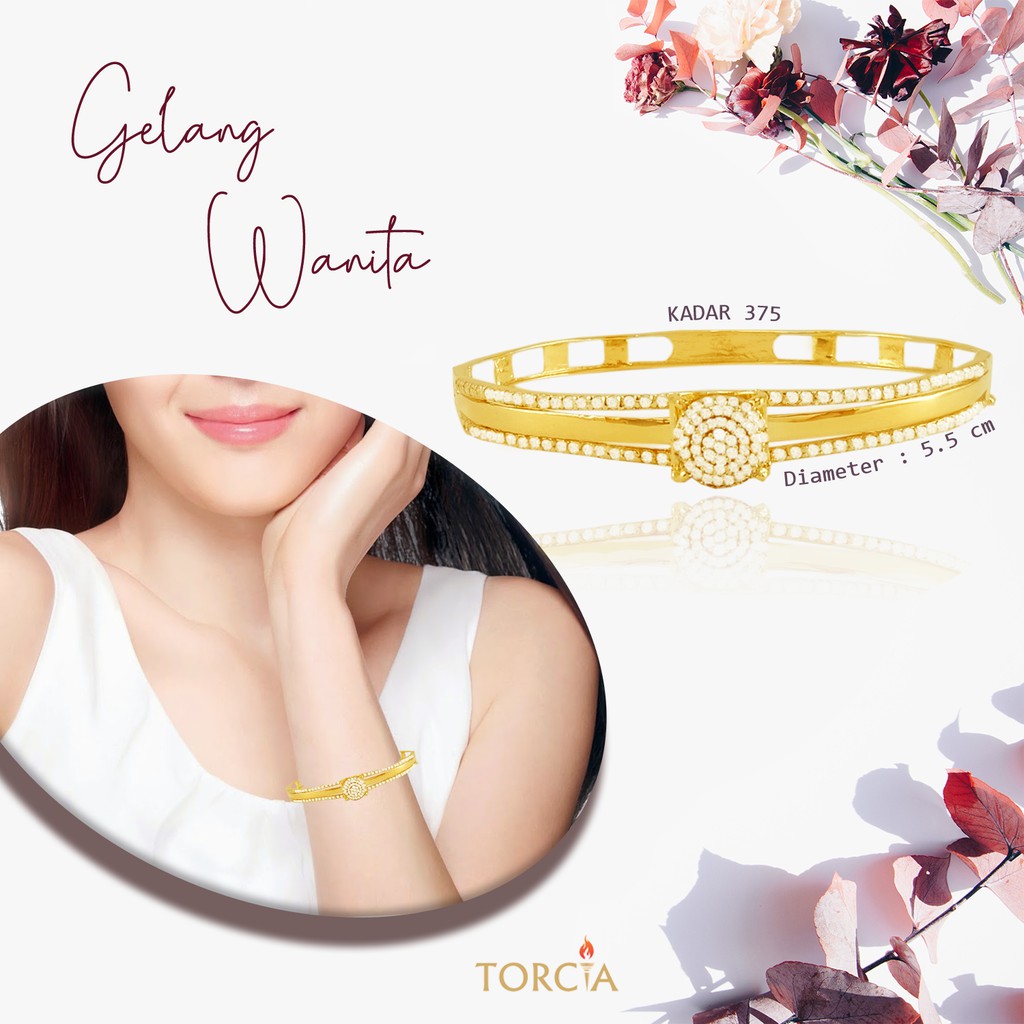 Gelang Wanita Emas Asli Ellie Diamond Look Bangle Kadar 375 Torcia