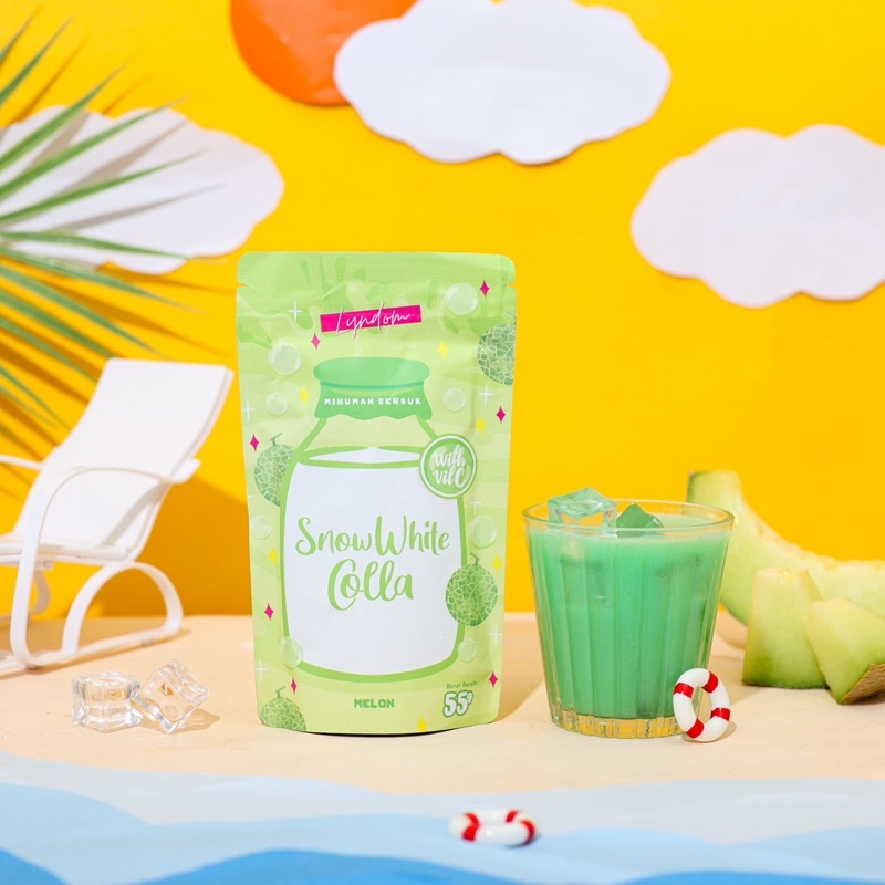 ( JURAGAN ) LYNDOM SNOW WHITE COLLA MELON 55gr / collagen drink / minuman collagen/ snow white collagen / snow white colla strawberry / snow white colla melon / collagen melon / collagen strawberry