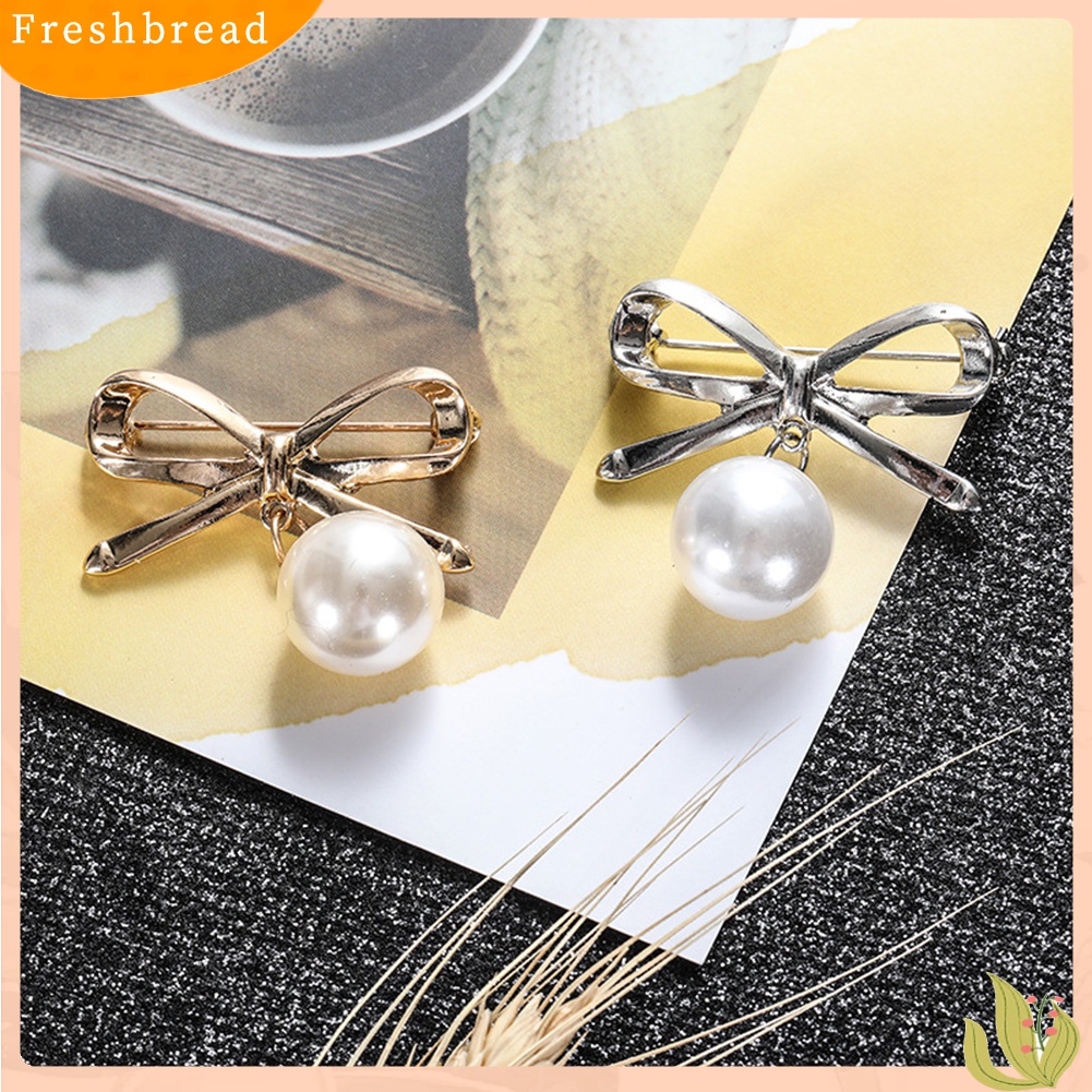 Fresh| 2pcs Bros Pin Bentuk Pita Besar Aksen Mutiara Imitasi Bahan Alloy Untuk Wanita