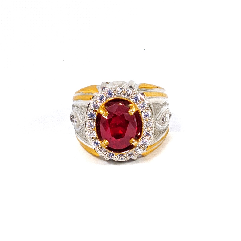 Natural Batu Permata Red Ruby Cutting Corundum Ring Perak Include Memo