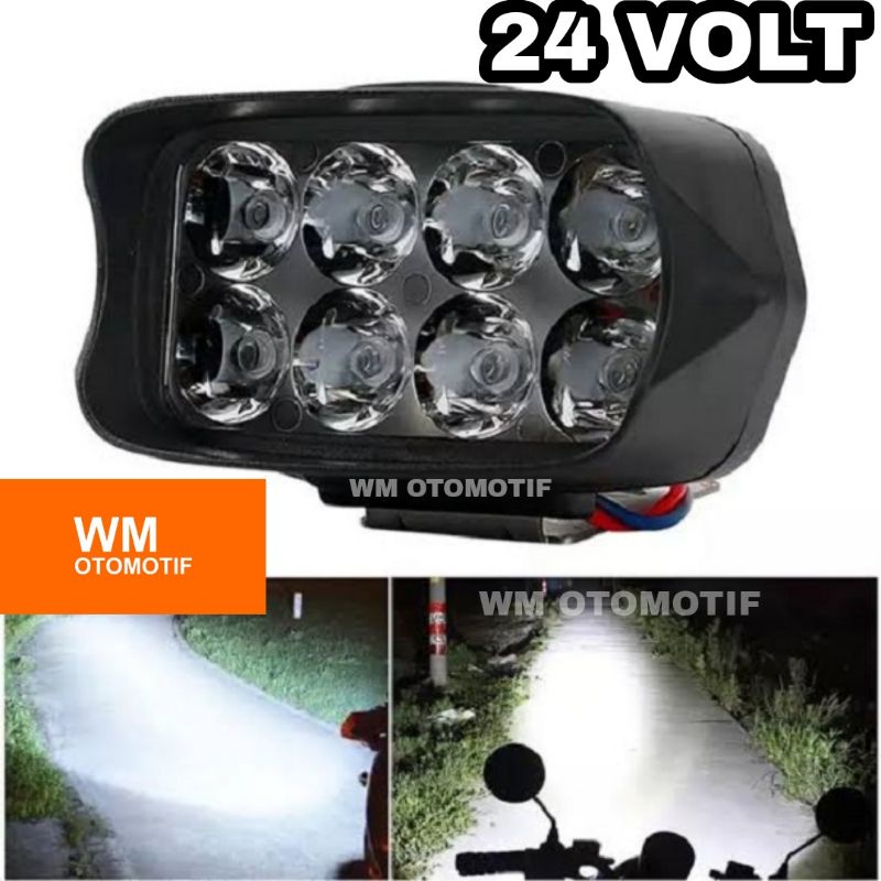 Lampu Tembak 24 Volt LED CWL 8 Mata LASER CREE Truk Bus Canter Tronton Laser Sorot Super Bright Offroad Truck Bis Fuso Bar Cree LightBar Work Light Motor Mobil UTV ATV Skuter Putih Waterproof Cutoff