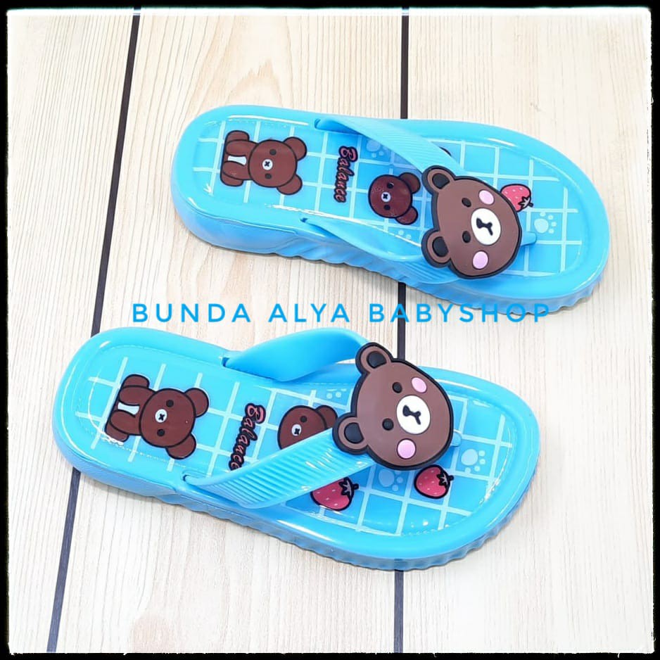 Sandal Anak Laki Jepit IMPORT Usia 3 4 5 Tahun Elastis Beruang - Sandal Anak Cewek Cowok Lentur BIRU Karet Anti Licin