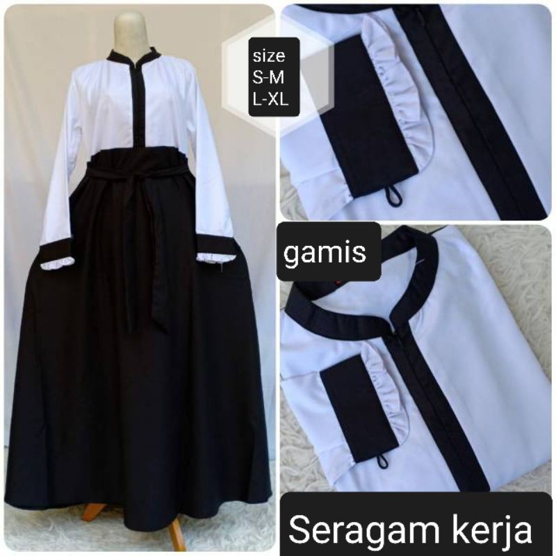 Gamis Seragam  Hitam Putih /S.M.L.XL.XXL / Gamis Seragam Kerja PNS /GURU TERBARU 2022/gamis balotelli