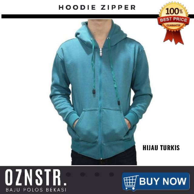 Jaket sweater hoodie zipper polos hijau turkis murah