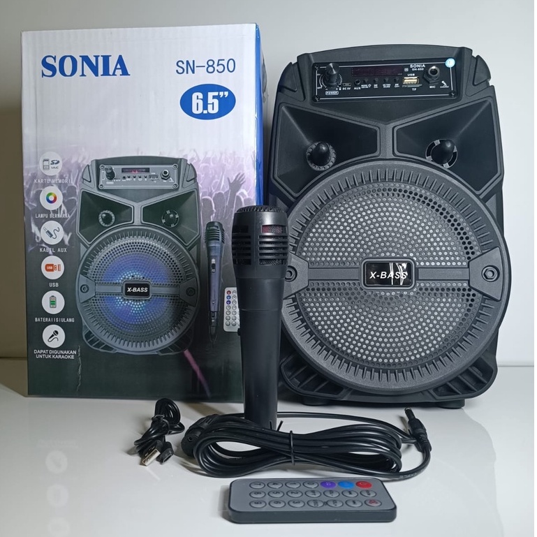 SPEAKER BLUETOOTH PORTABLE ORIGINAL SONIA SN-850 MP3 PLAYER/RADIO FM/PORT USB GRATIS REMOTE + MICROPHONE