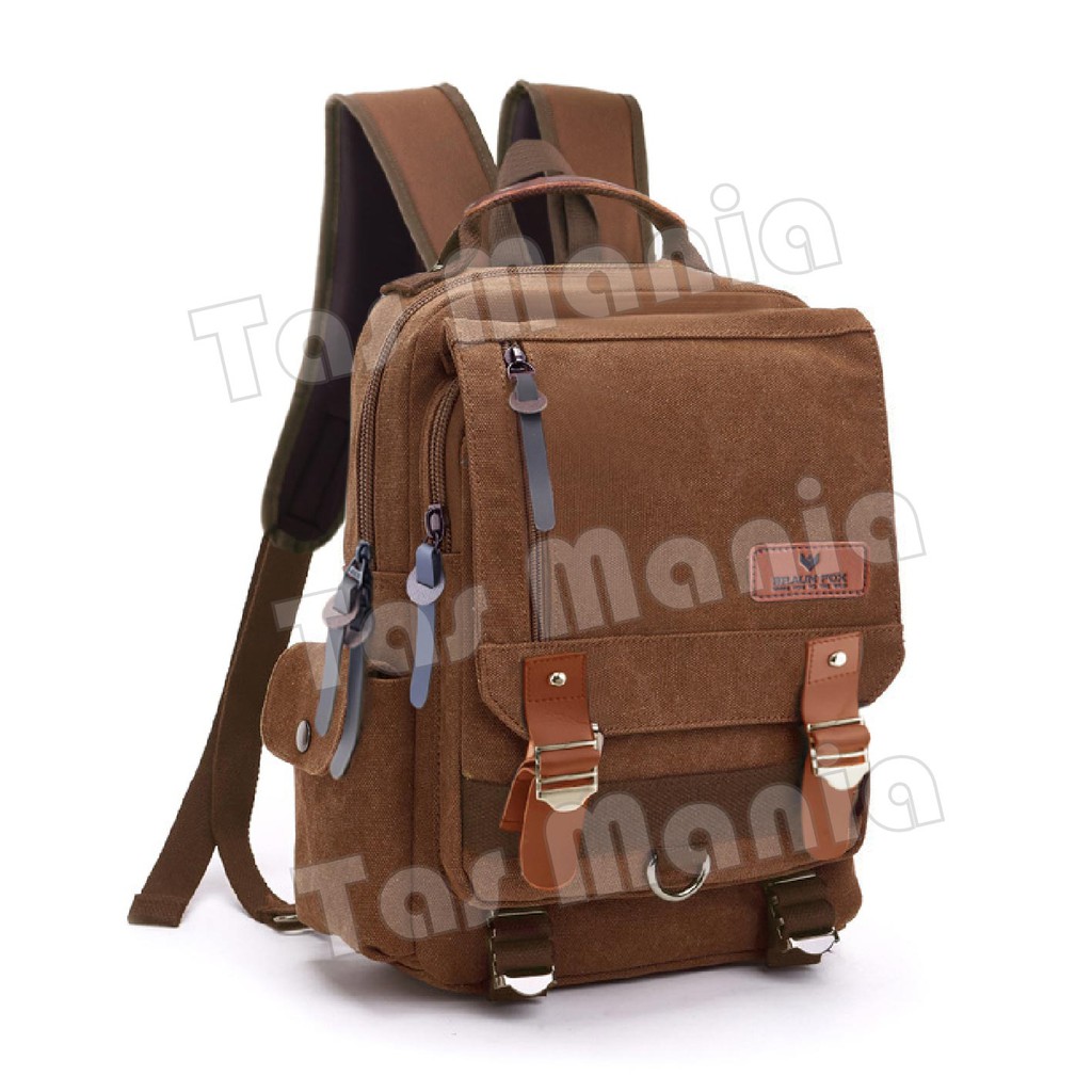 PTS -Braun Fox Canvas Gesper Backpack Men Travel Back Pack Multifunctional