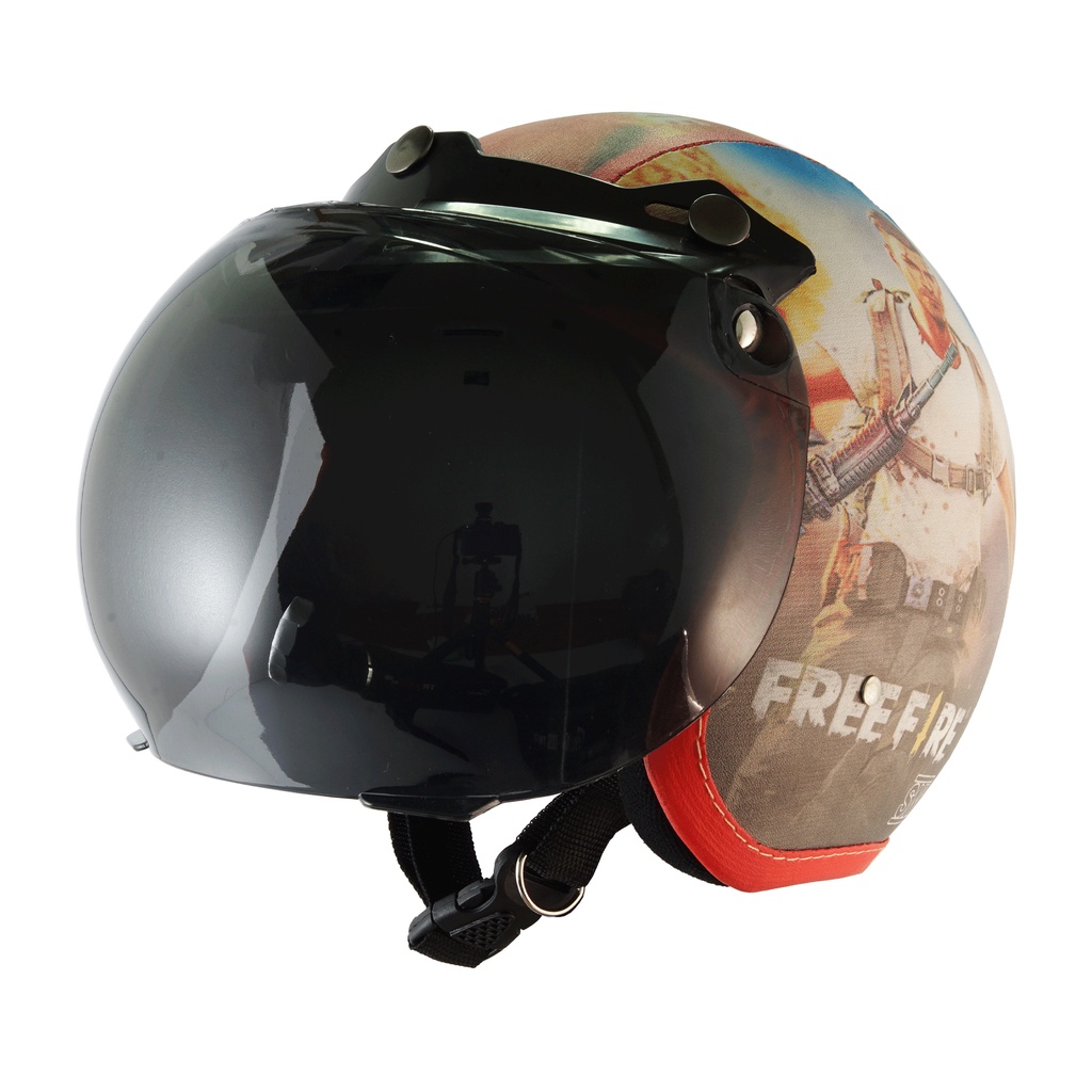 Helm Bogo Retro Anak Untuk Usia 2-6 Tahun Motif Free Fire - Biru Merah