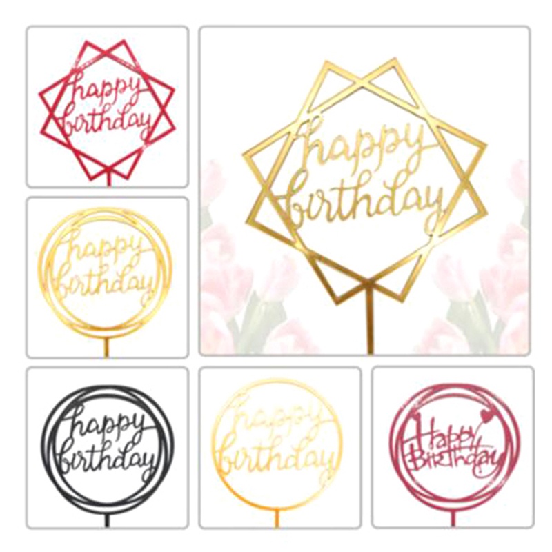 10pcs Topper Kue Desain Happy Birthday Bahan Akrilik Untuk Dekorasi Pesta