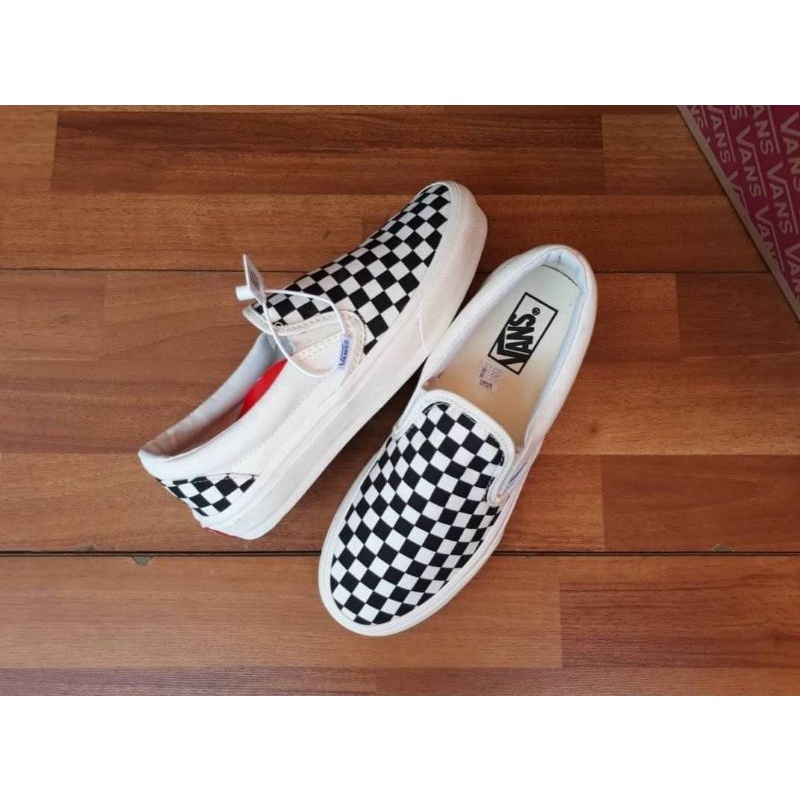 SEPATU VANS SLIP ON OG CHECKERBOARD OFF WHITE BLACK WAFFLE DT MADE IN CHINA