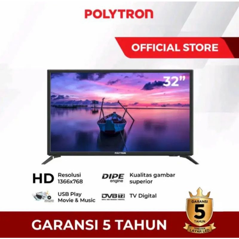 Polytron LED TV 32 Inch HD Digital [USB Music] - PLD 32V1852 / PLD 32V1853 / PLD 32 V 1852 / PLD 32 