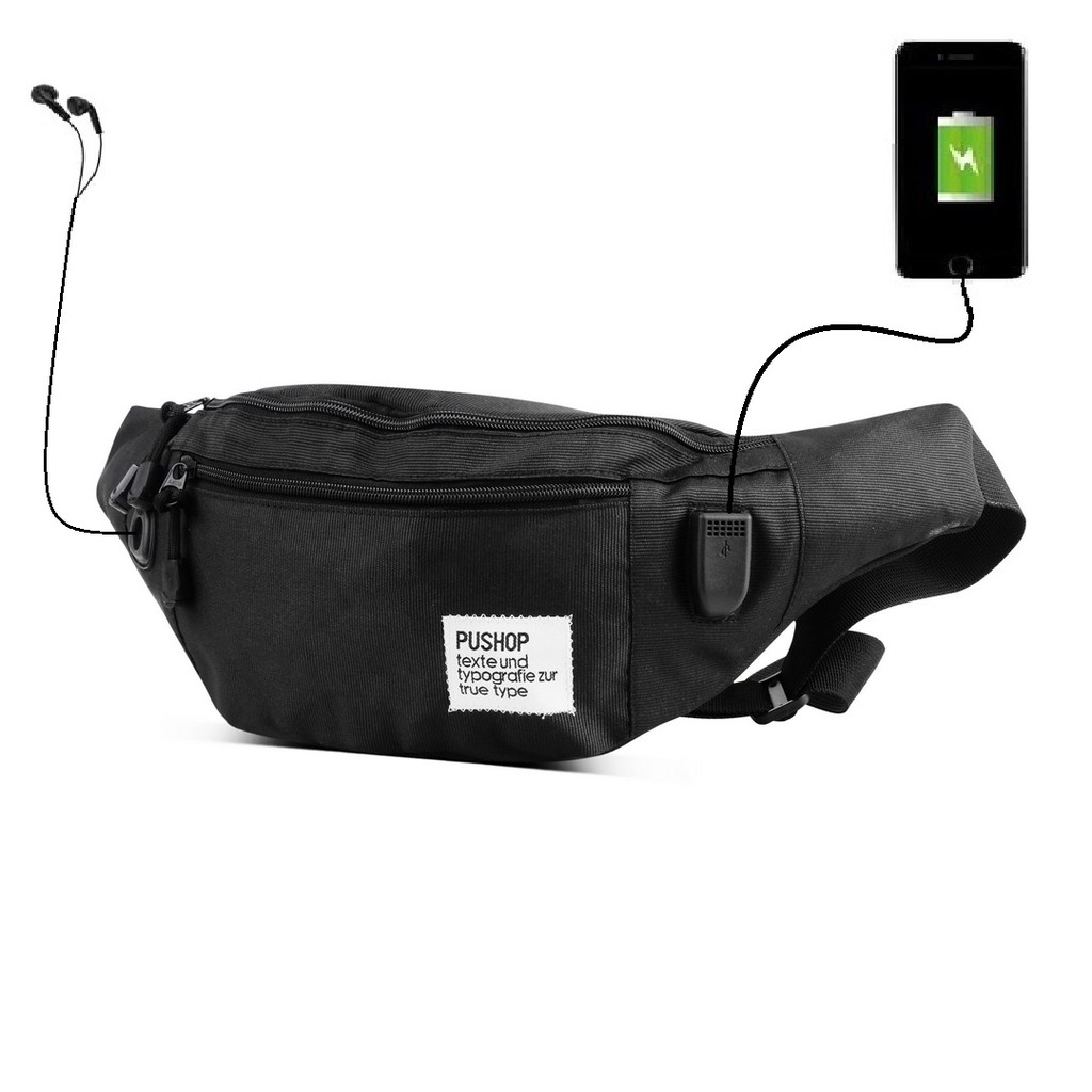 Waistbag pria USBB Free kabel PUSHOP AUTHENTIC