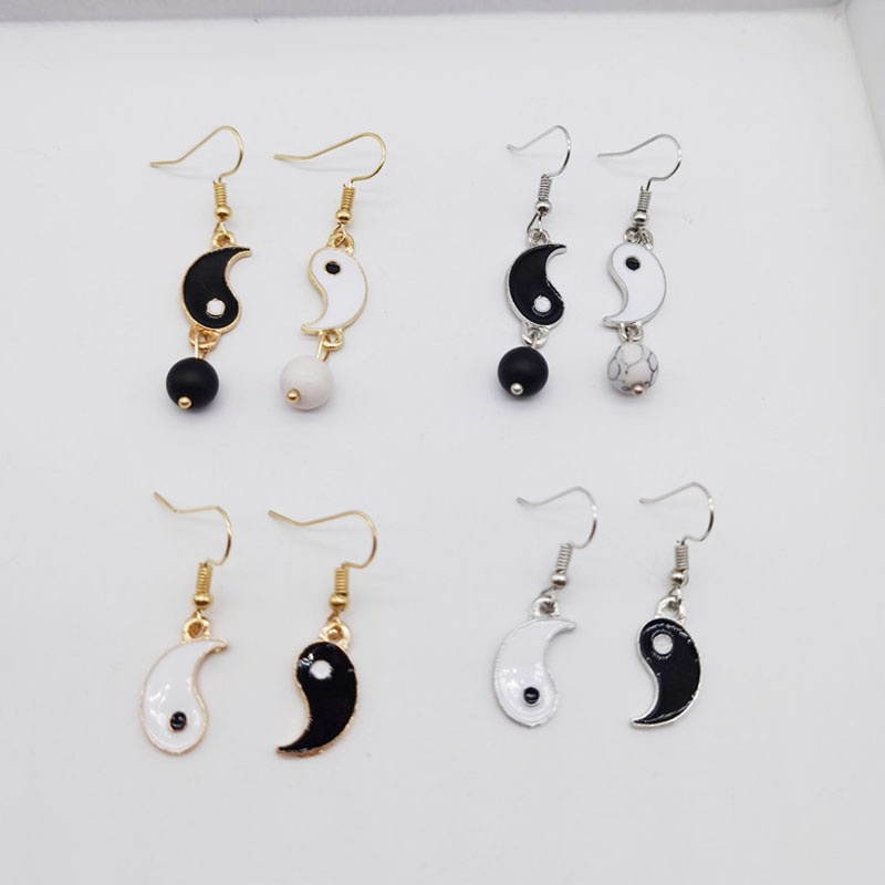 Anting Tusuk Perak Tai Chi Hitam Putih Gaya Cina Rangkaian Gosip Aksesoris Fashion Wanita Earrings