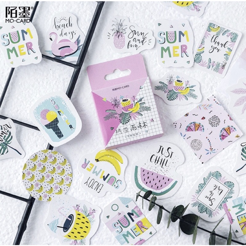 (45 PCS) STICKER AESTHETIC CUTE BOX STIKER LUCU MURAH BINATANG ORANG BUNGA SCRAPBOOK STIKER HP-Summer