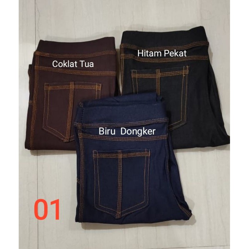 Legging Wanita-Denim Tebal Adem Elastis- Celana Pendek 7/8- Celana casual- ada kantong