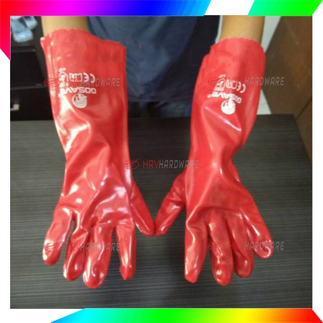 Sarung Tangan PVC 14 inch dan 16 Inch Merah Tahan Panas Kimia Safety Gloves